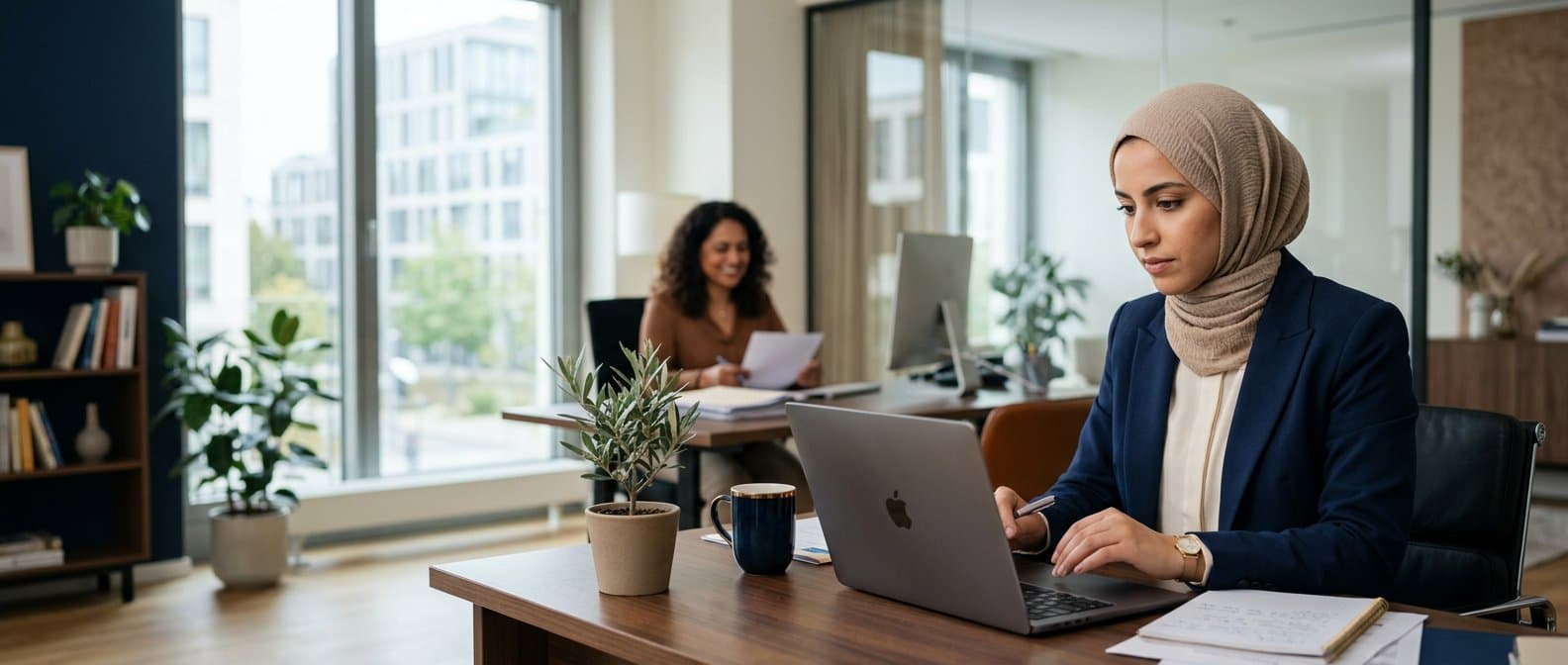 Moroccan professional receiving career guidance in a modern office