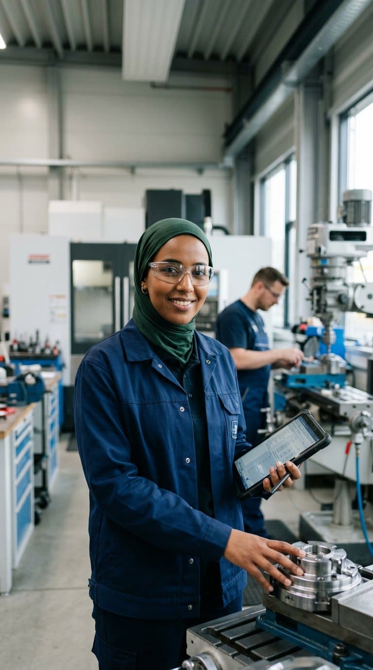 Moroccan engineer in a modern German workshop